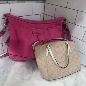 Coach Fuchsia and Beige Shoulder Bags